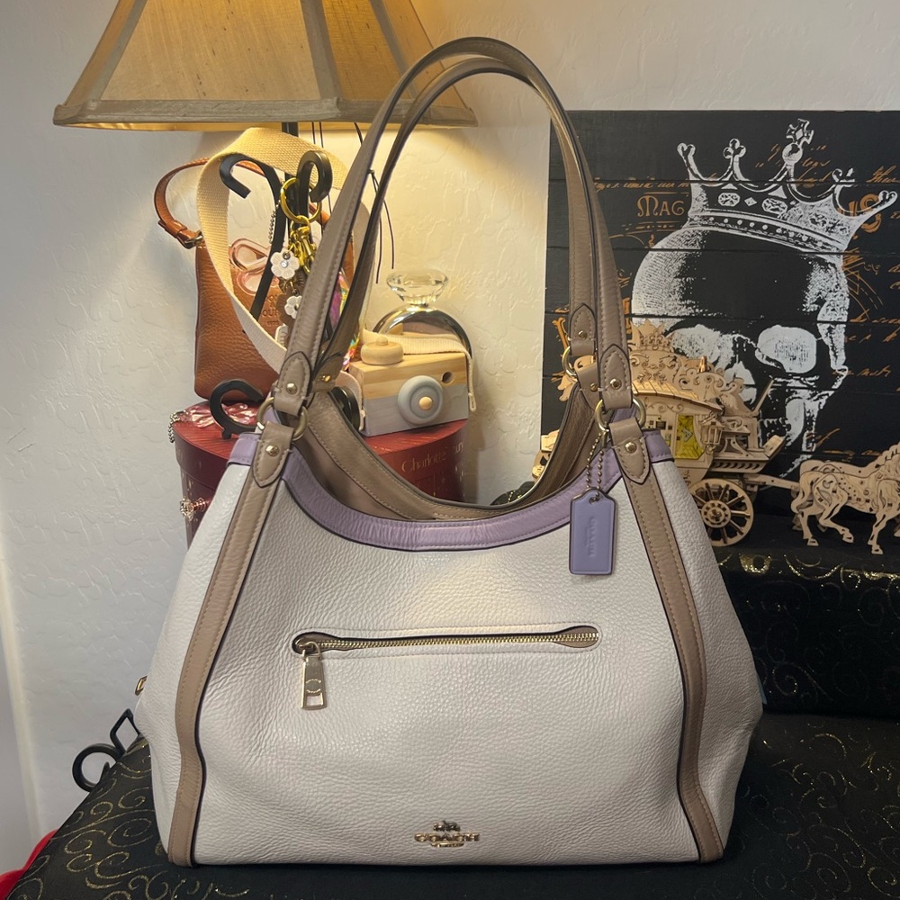Coach 2022 Pebble Leather Kristy Lexi Shoulder Bag Colorblock CA216 Chalk/Multi - Picture 2 of 16